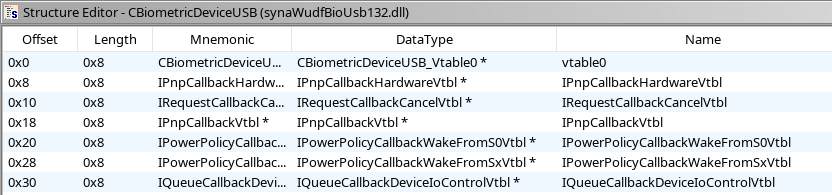 CBiometricDeviceUSB in Data Type editor
