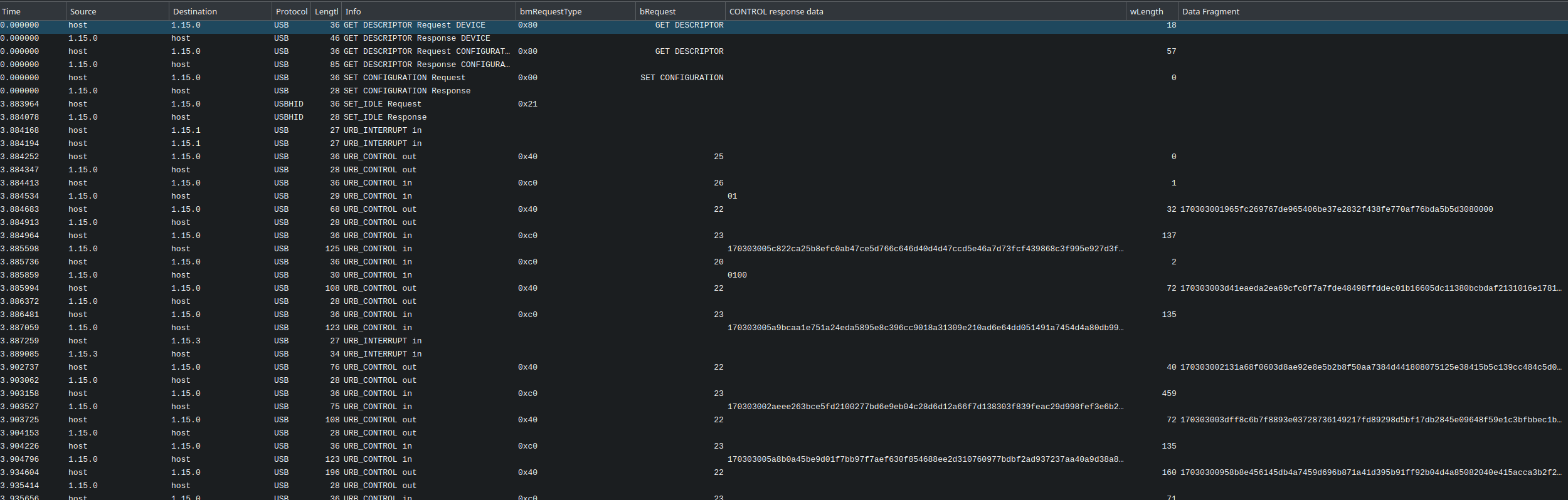 Wireshark pcap of fingerprint reader traffic