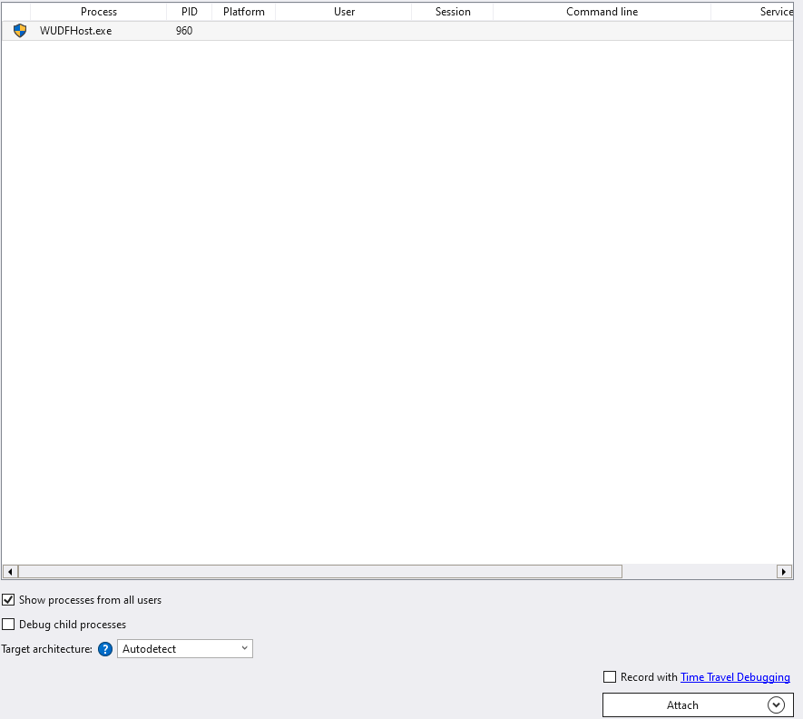 Attach to  WUDFHost.exe